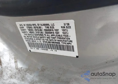 2008 Honda Odyssey Lx из США, поврежденный, VIN 5FNRL38218B045306